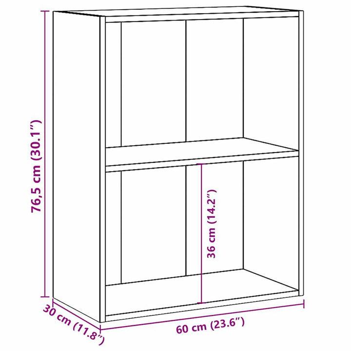 bogreol med 2 hylder 60x30x76,5 cm konstrueret træ betongrå