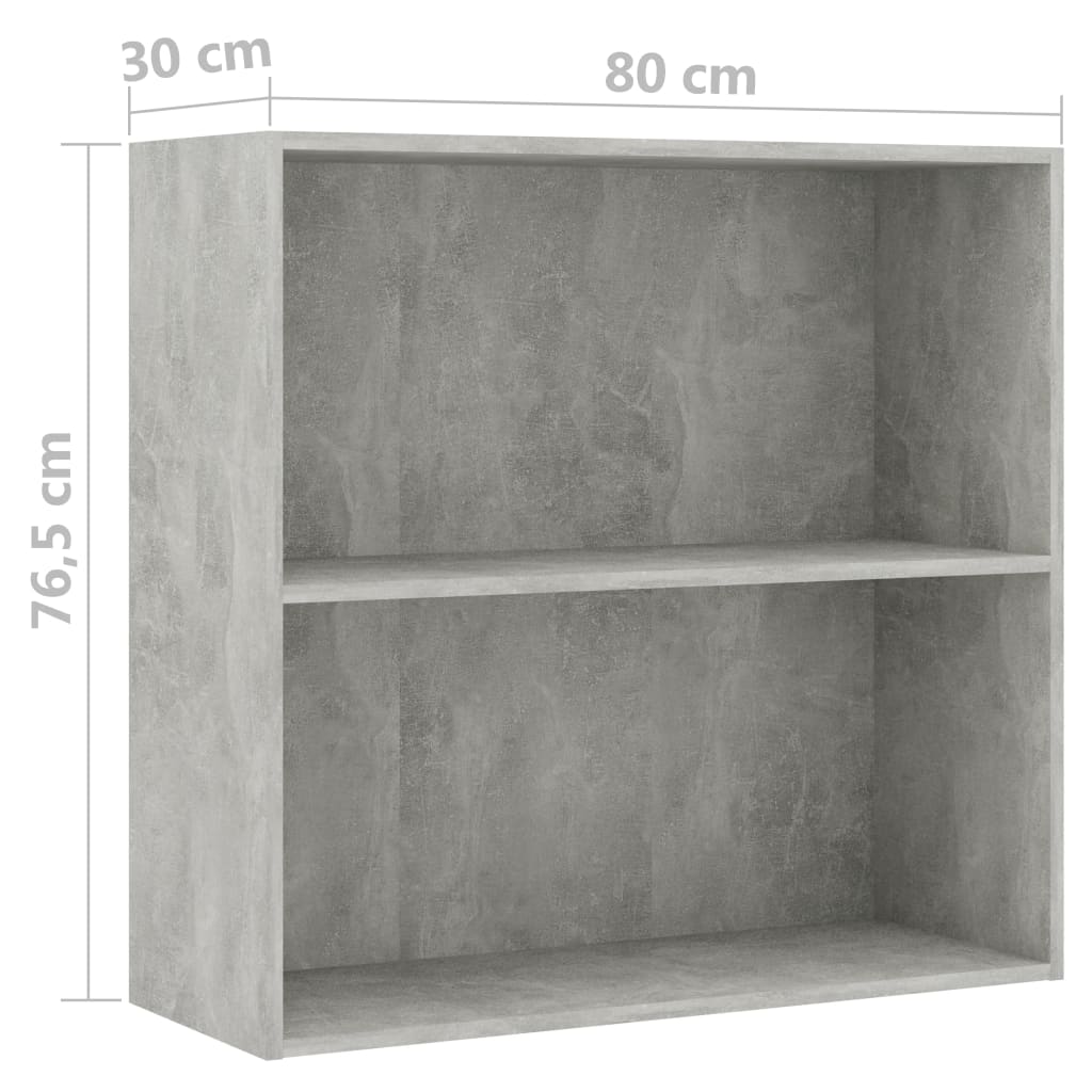 bogreol med 2 hylder 80x30x76,5 cm konstrueret træ betongrå