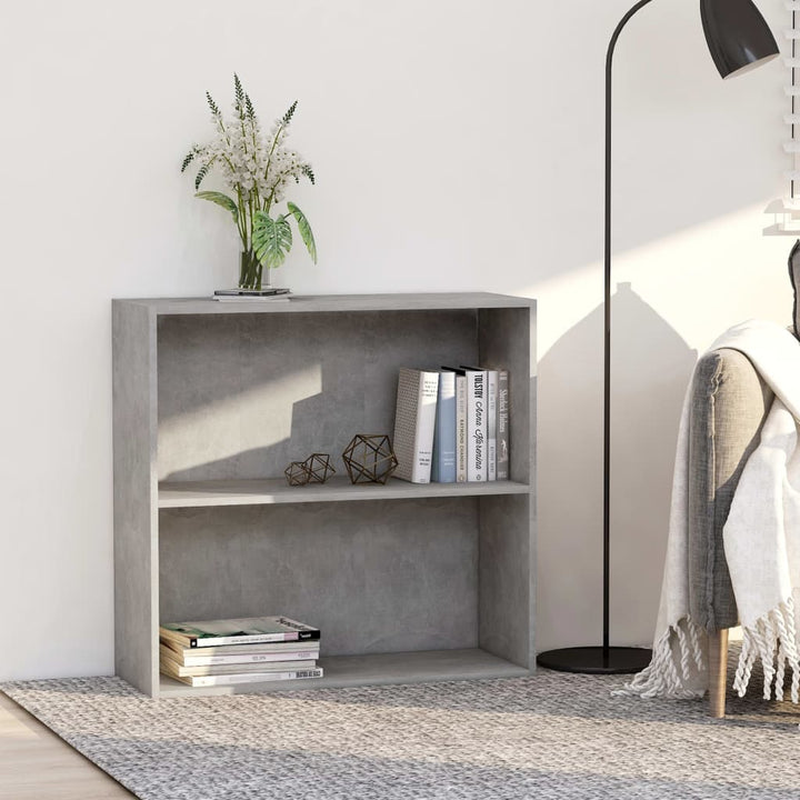 bogreol med 2 hylder 80x30x76,5 cm konstrueret træ betongrå
