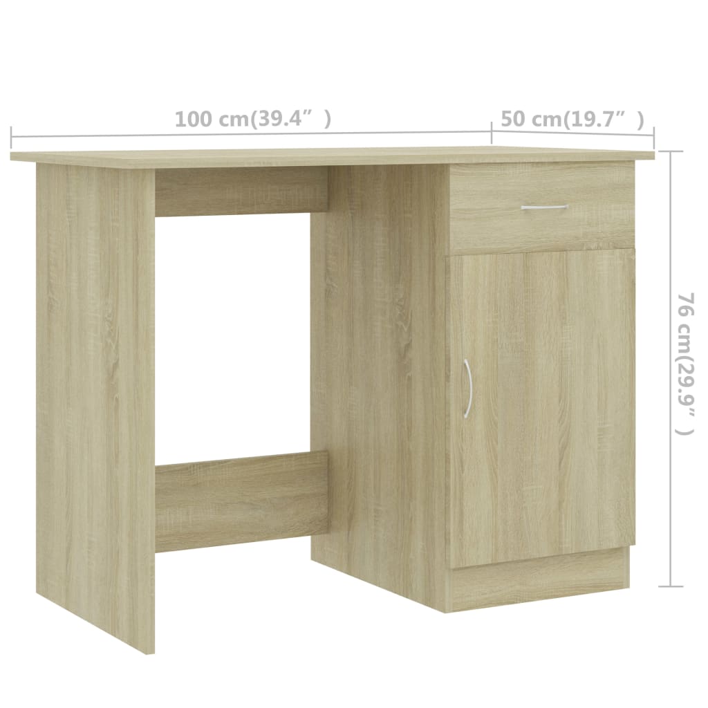 skrivebord 100x50x76 cm konstrueret træ sonoma-eg