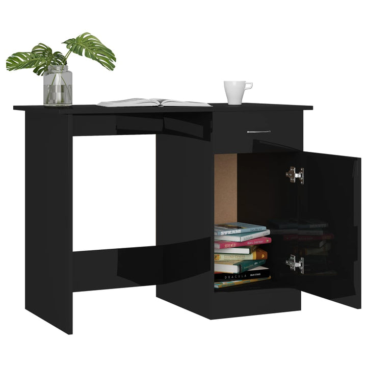 skrivebord 100x50x76 cm konstrueret træ sort højglans
