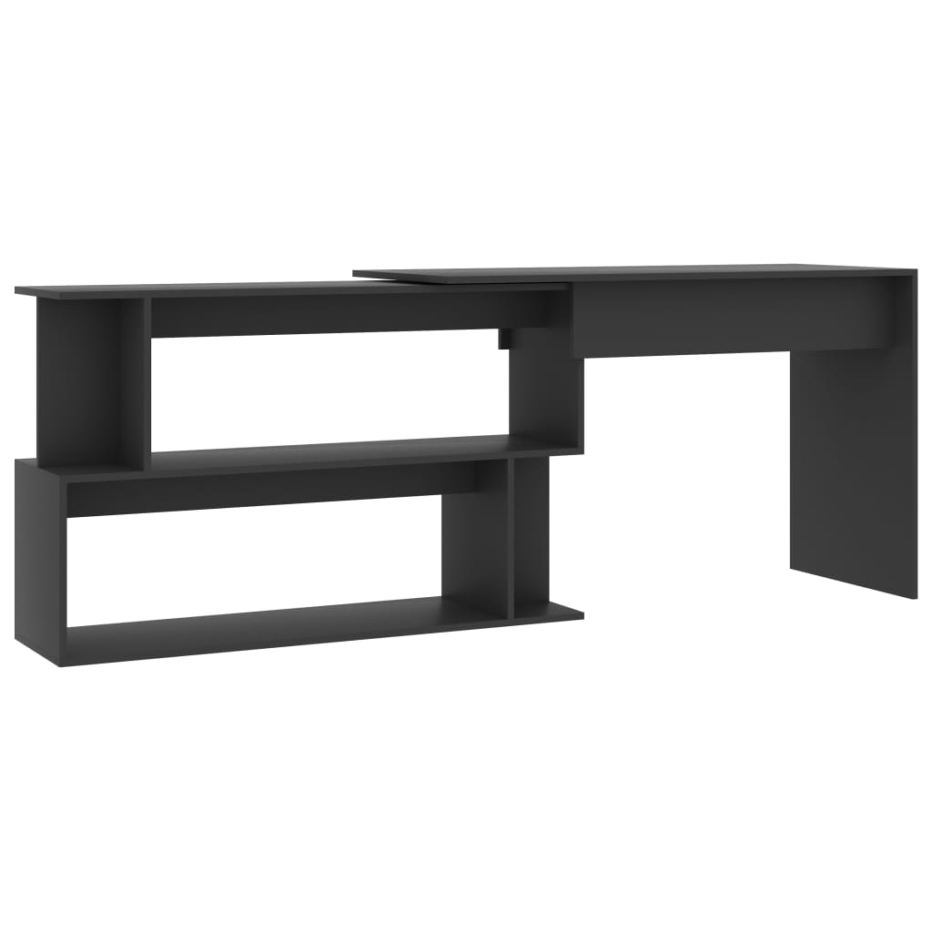 skrivebord til hjørne 200x50x76 cm konstrueret træ grå