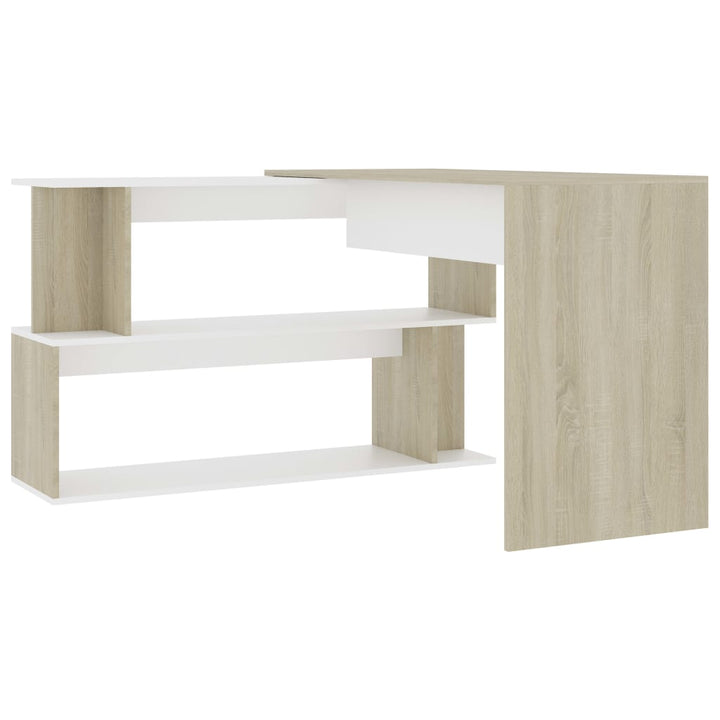 skrivebord 200x50x76 cm konstrueret træ hvid og sonoma-eg