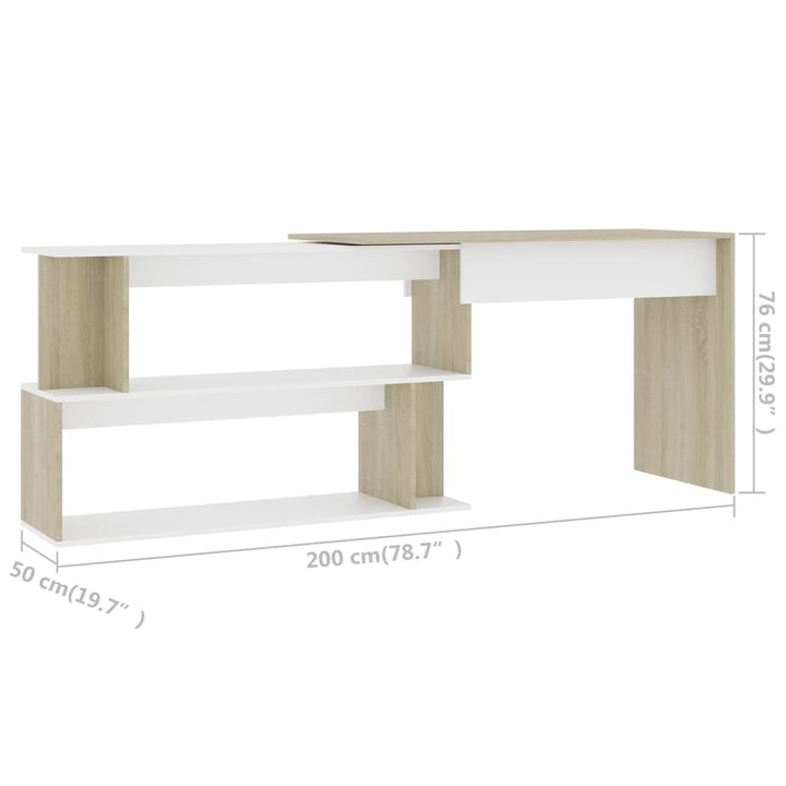 skrivebord 200x50x76 cm konstrueret træ hvid og sonoma-eg