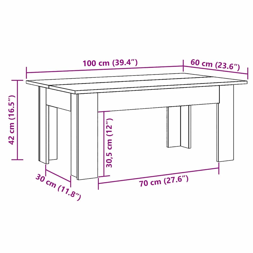 sofabord 100x60x42 cm konstrueret træ hvid