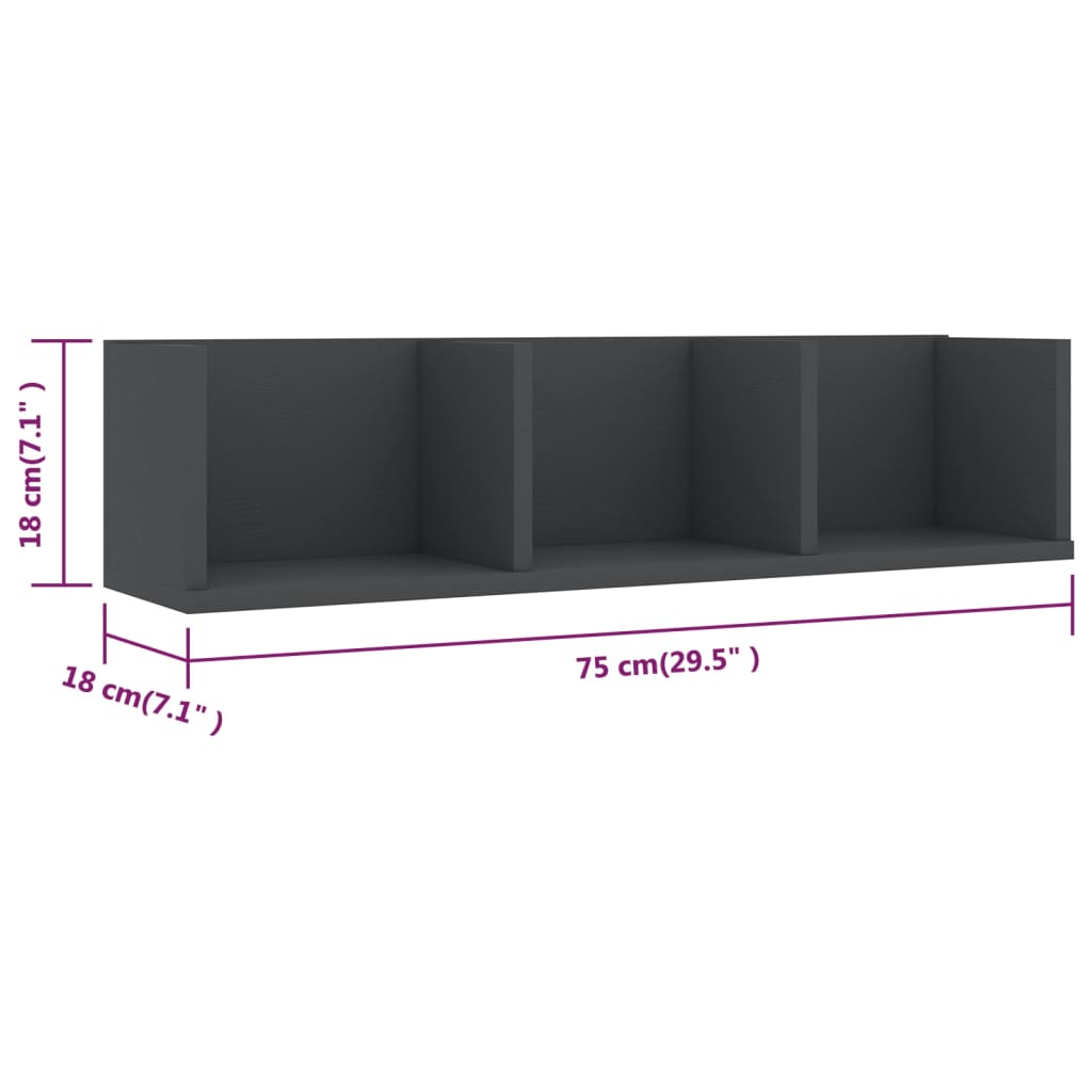 cd-reol 75x18x18 cm konstrueret træ grå