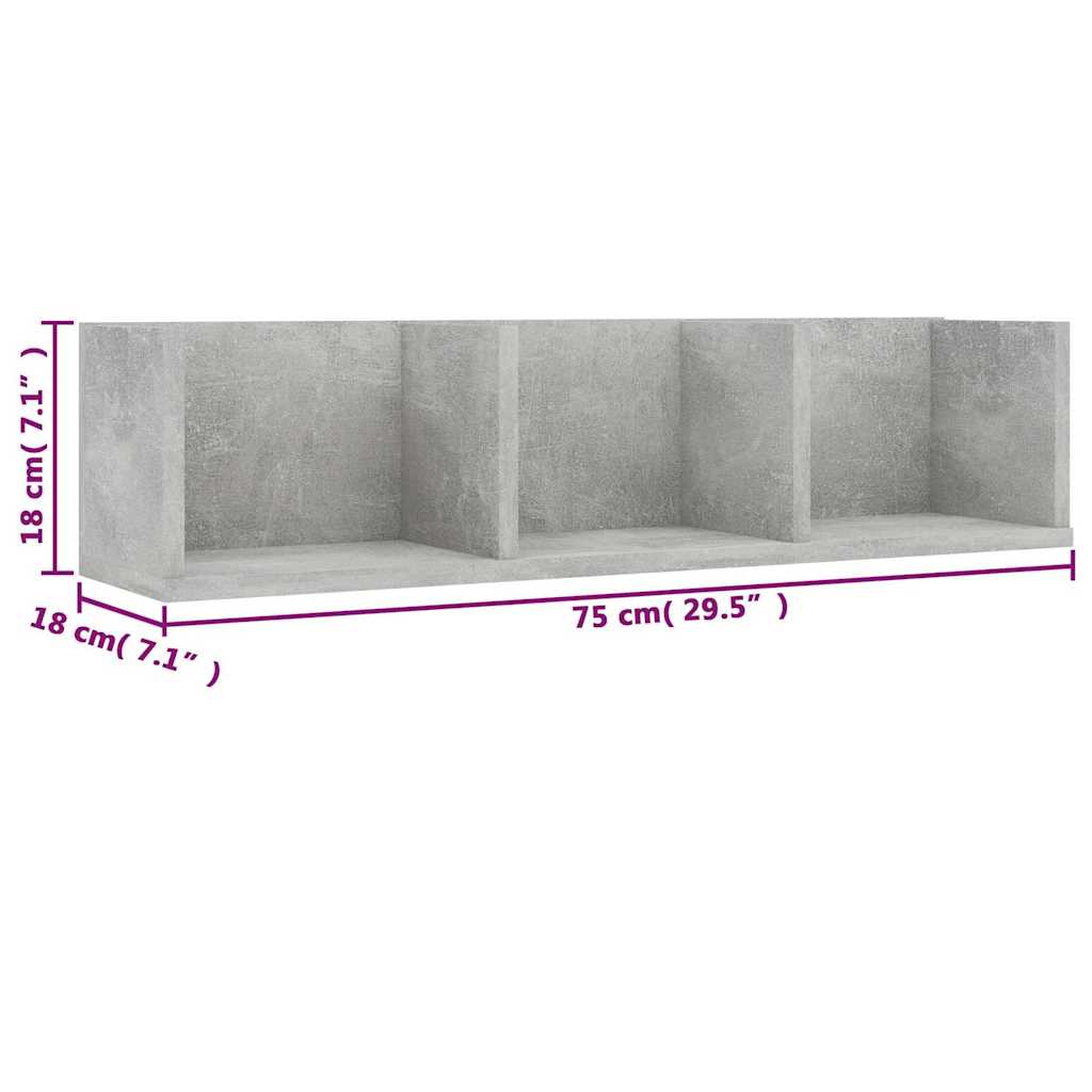 cd-reol 75x18x18 cm konstrueret træ betongrå