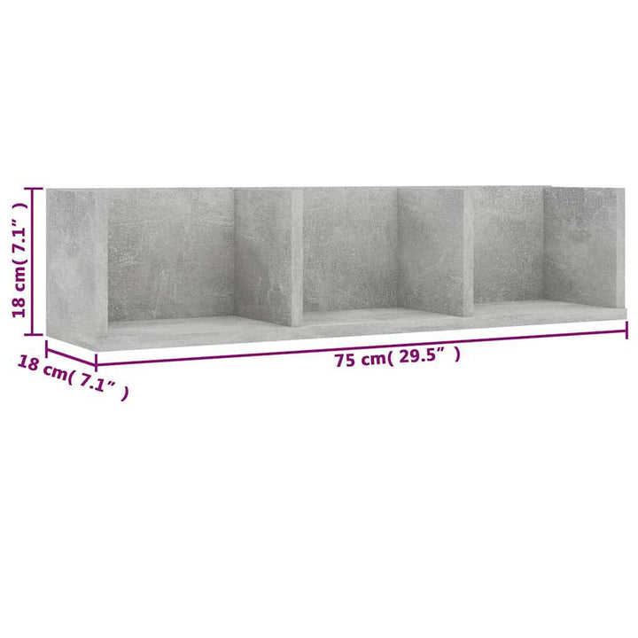 cd-reol 75x18x18 cm konstrueret træ betongrå