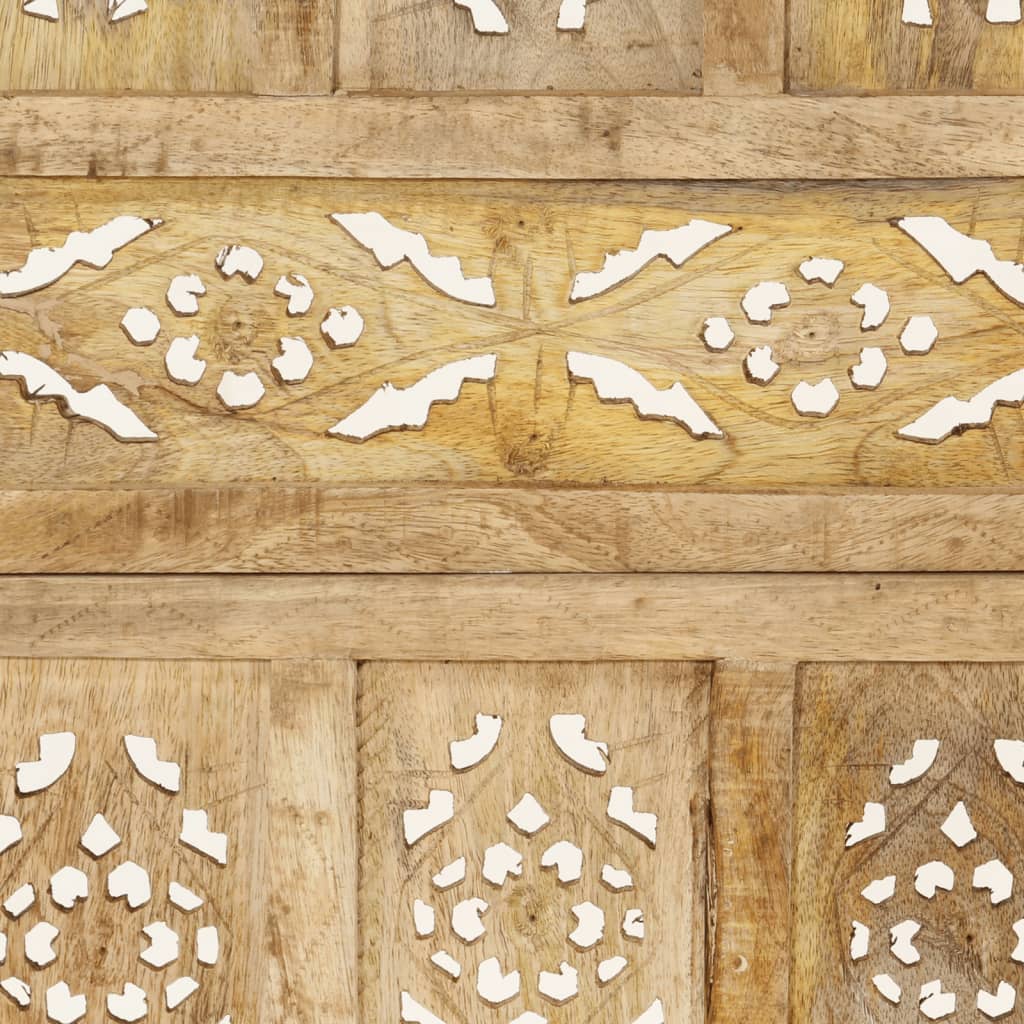 4-panels rumdeler håndskåret 160 x 165 cm massivt mangotræ