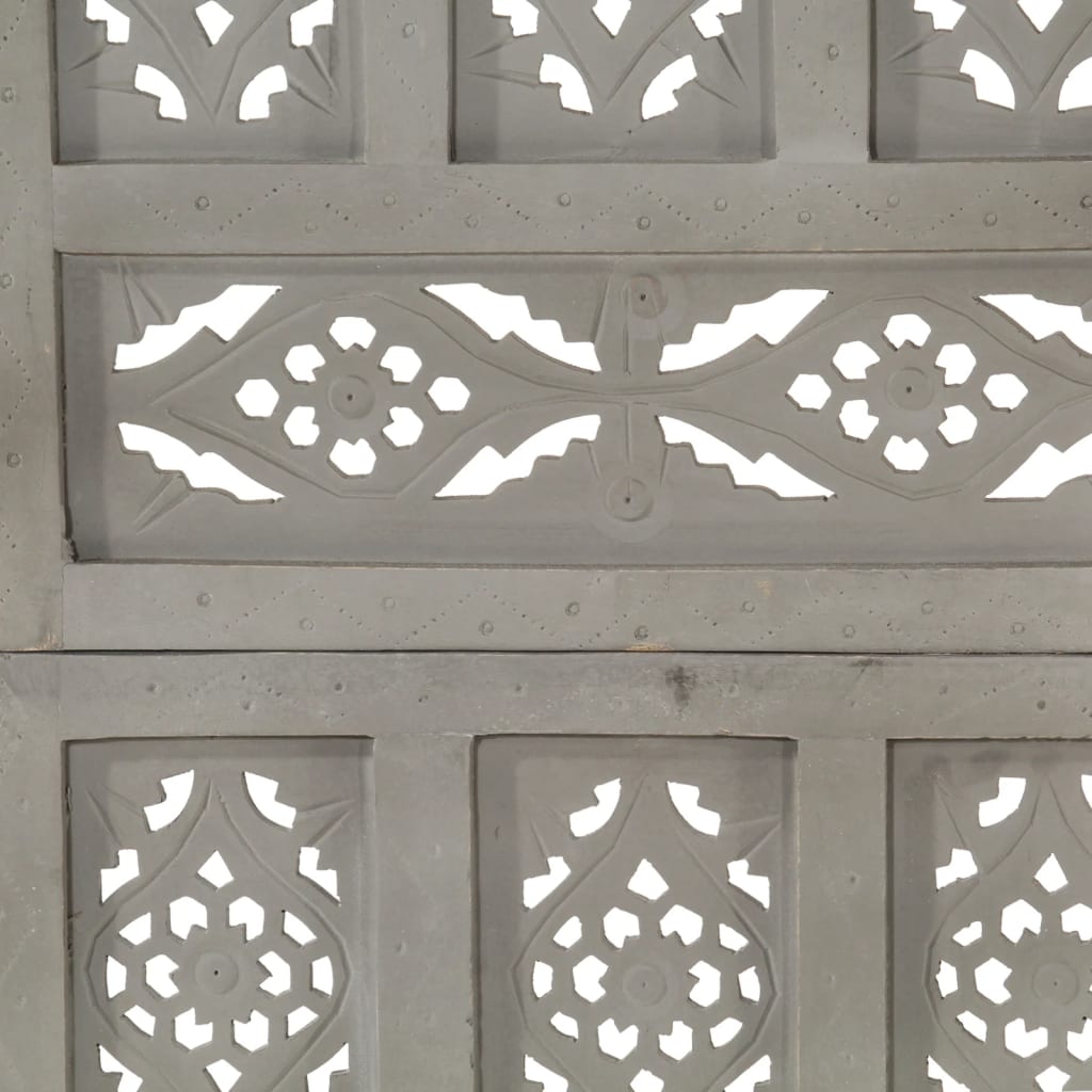 4-panels rumdeler håndskåret 160x165 cm massivt mangotræ grå
