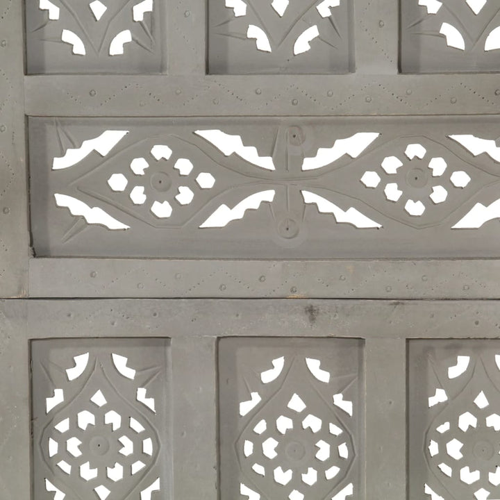 4-panels rumdeler håndskåret 160x165 cm massivt mangotræ grå