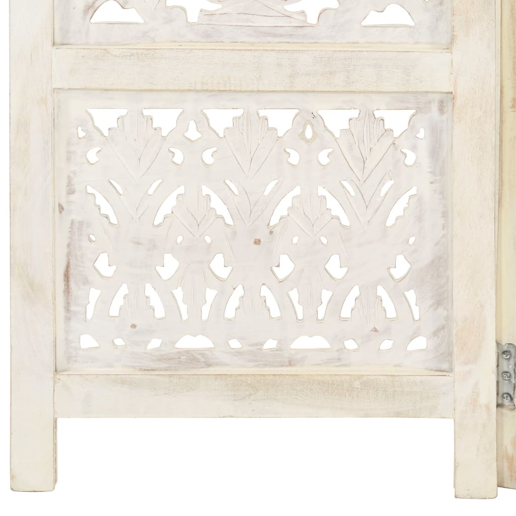 3-panels rumdeler håndskåret 120 x 165 cm massivt mangotræ hvid