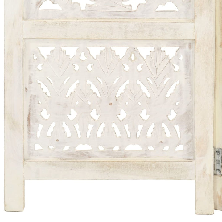 3-panels rumdeler håndskåret 120 x 165 cm massivt mangotræ hvid