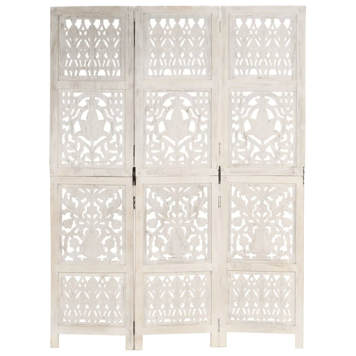 3-panels rumdeler håndskåret 120 x 165 cm massivt mangotræ hvid