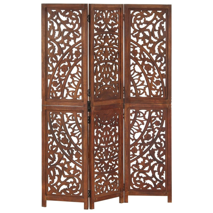 3-panels rumdeler håndskåret 120 x 165 cm massivt mangotræ brun
