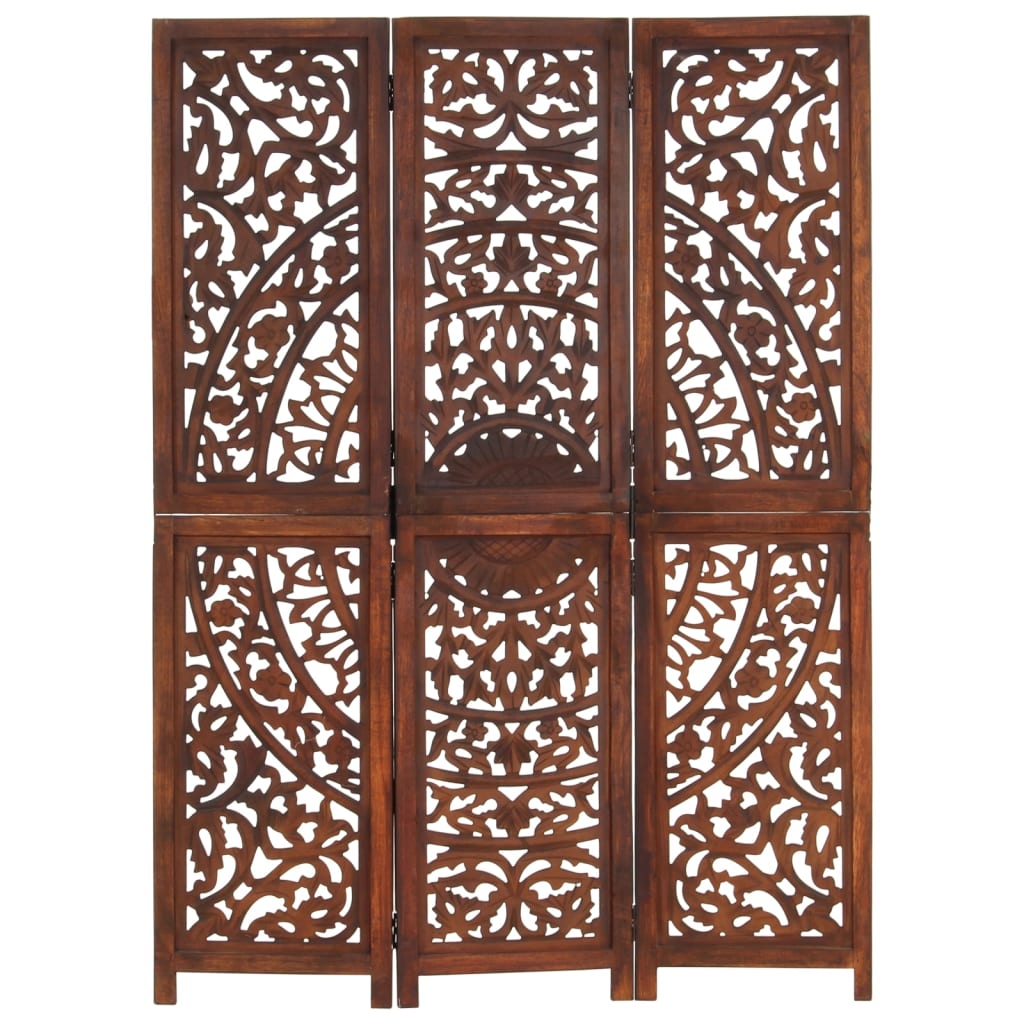 3-panels rumdeler håndskåret 120 x 165 cm massivt mangotræ brun