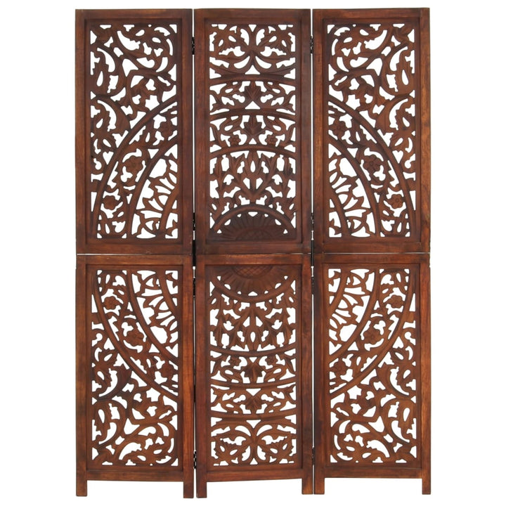 3-panels rumdeler håndskåret 120 x 165 cm massivt mangotræ brun