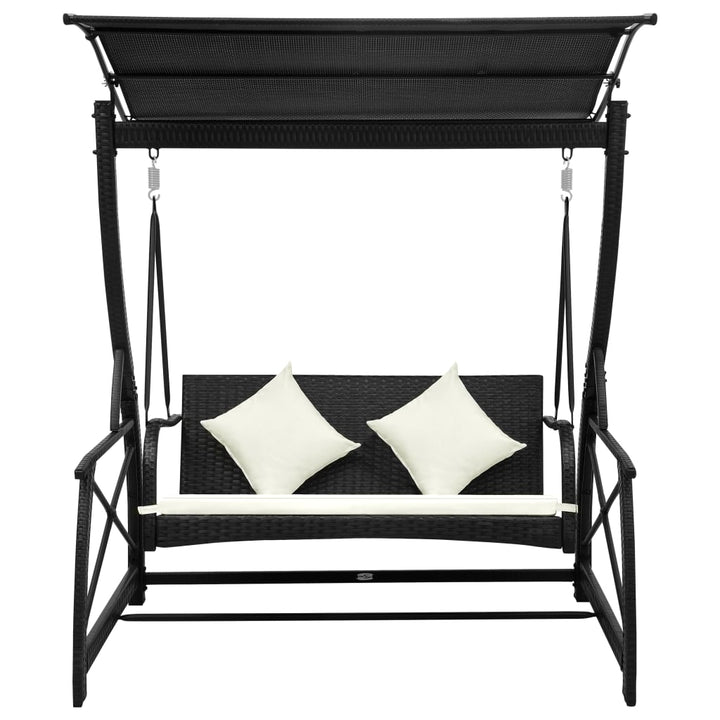 3-personers gyngebænk til haven med baldakin polyrattan sort