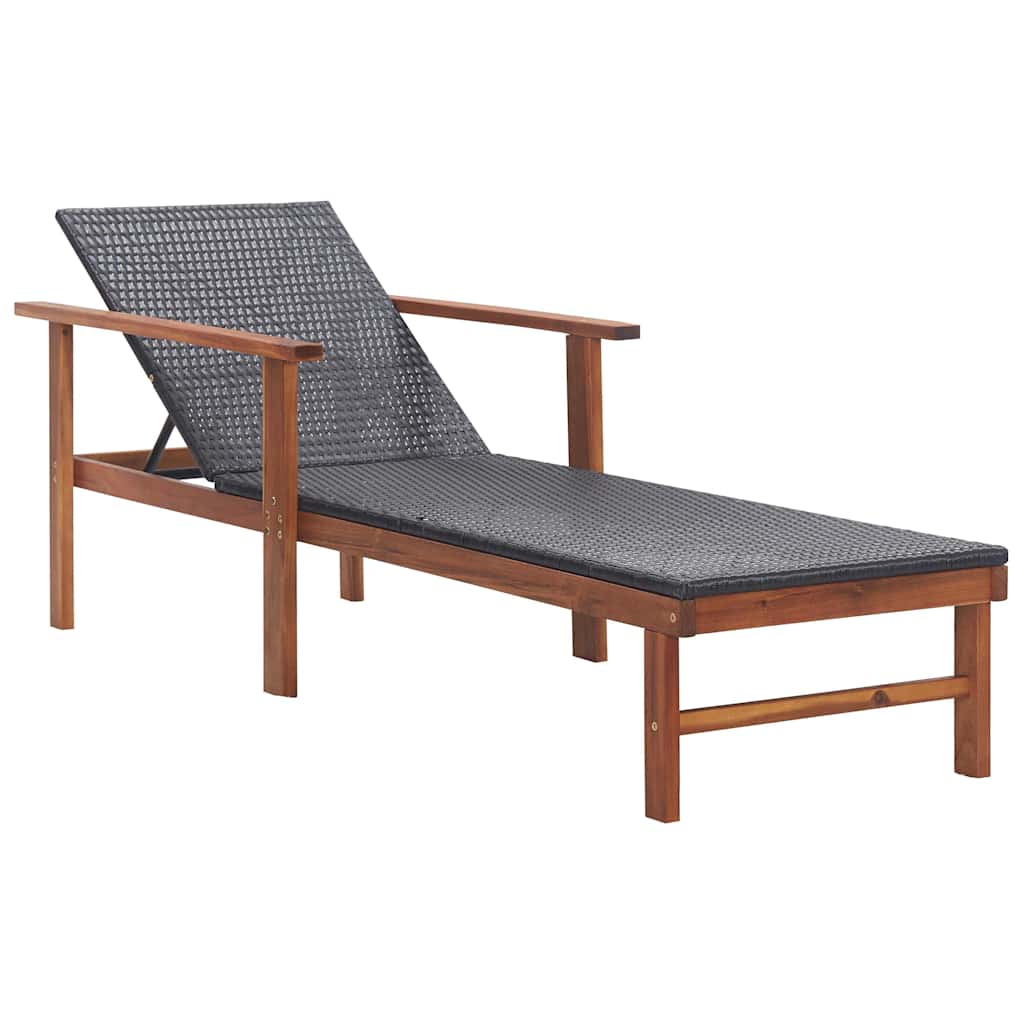 liggestol med hynde polyrattan og massivt akacietræ sort