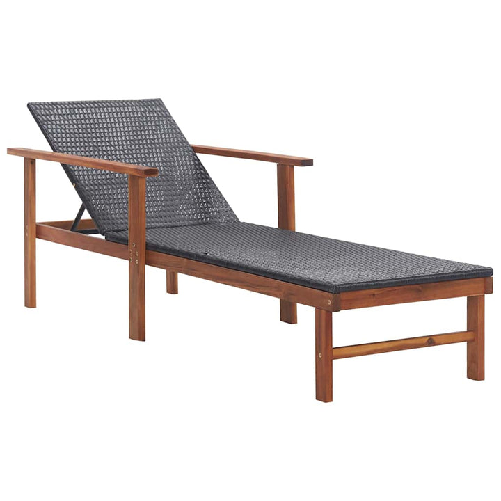 liggestol med hynde polyrattan og massivt akacietræ sort