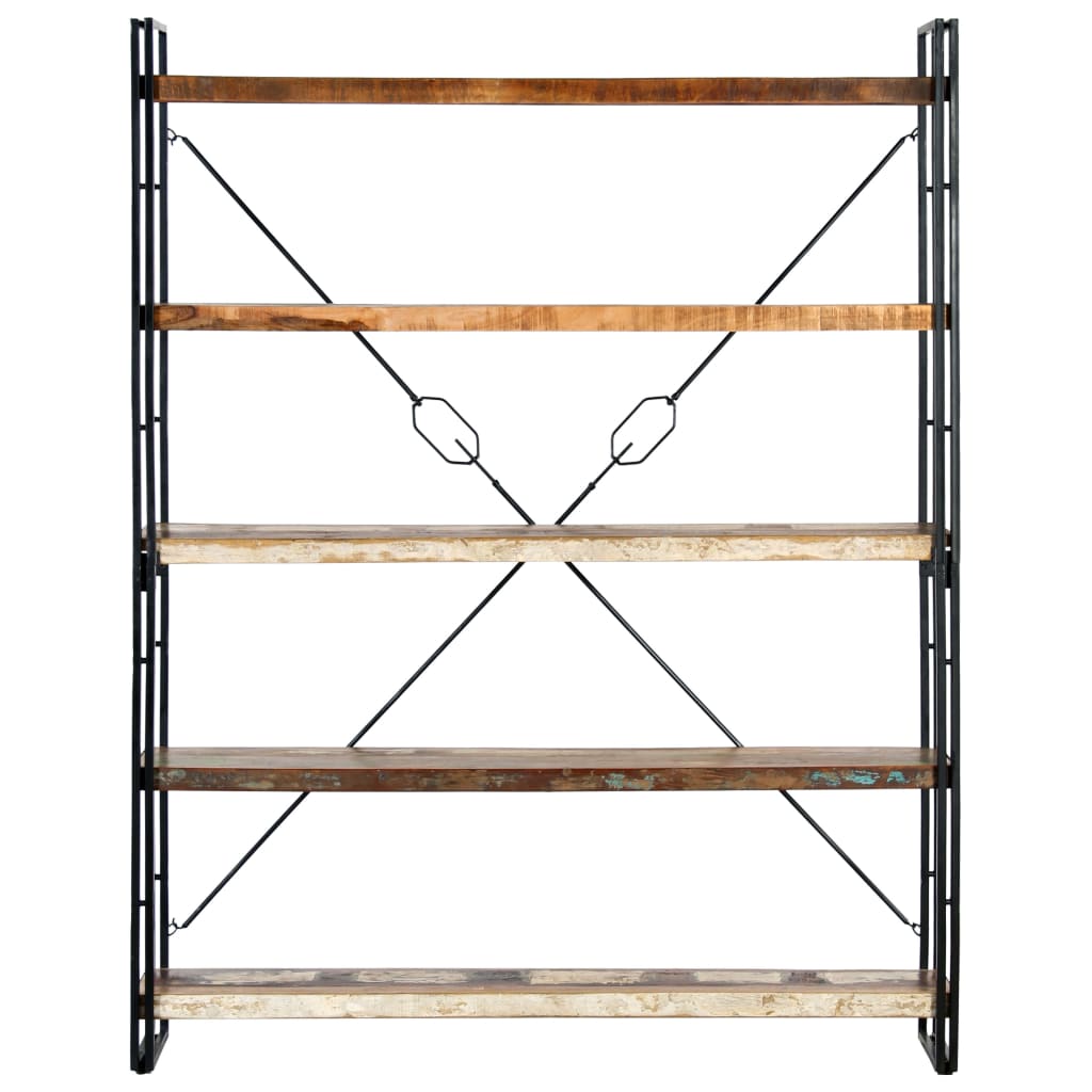 bogreol med 5 hylder 140x30x180 cm massivt genbrugstræ