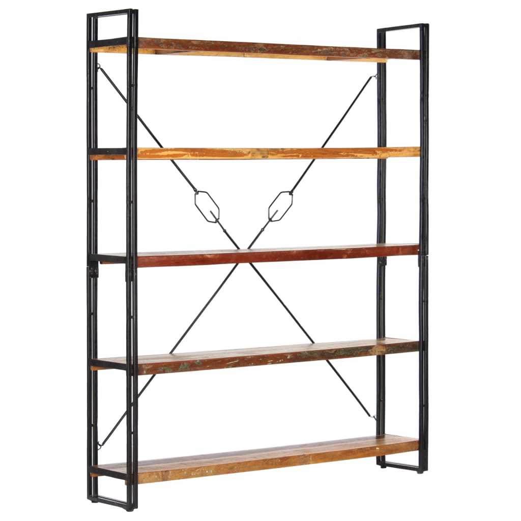 bogreol med 5 hylder 140x30x180 cm massivt genbrugstræ