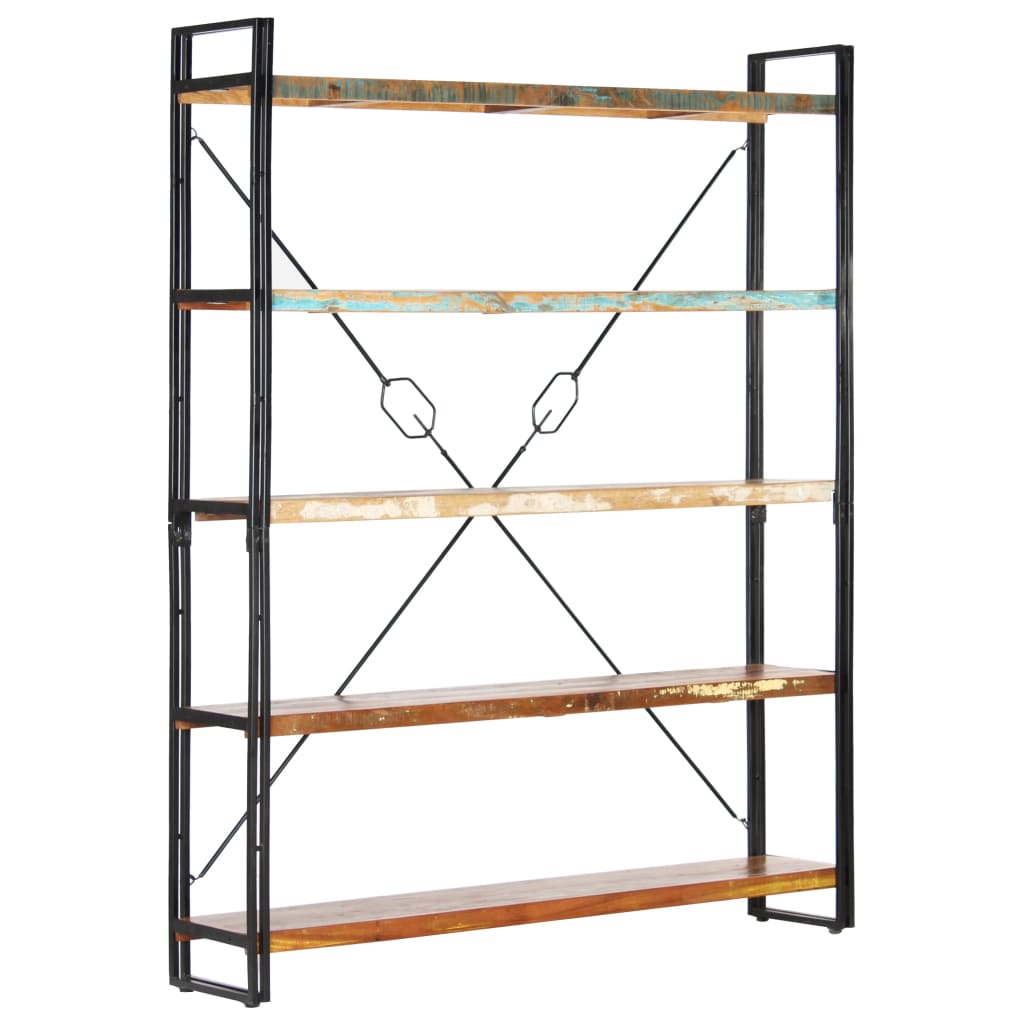 bogreol med 5 hylder 140x30x180 cm massivt genbrugstræ