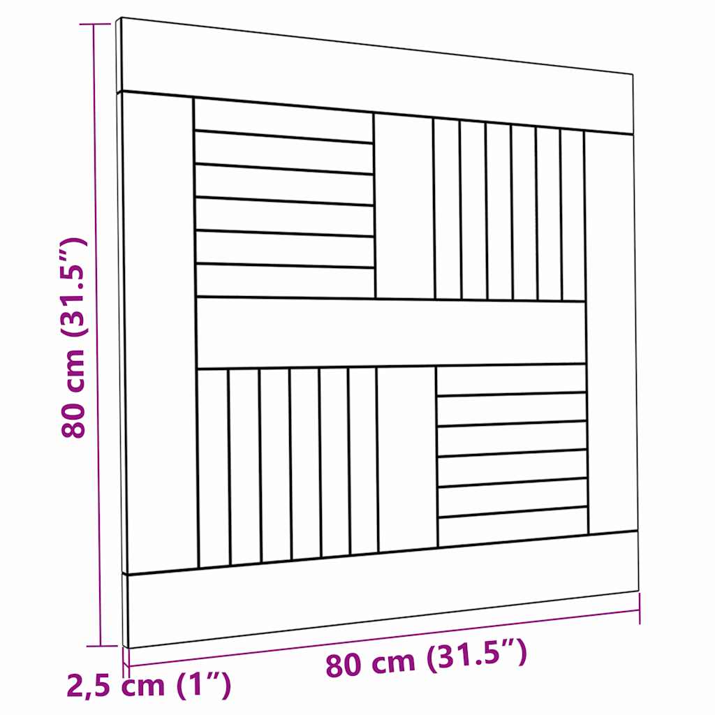 bordplade 80x80x2,5 cm firkantet massivt teaktræ