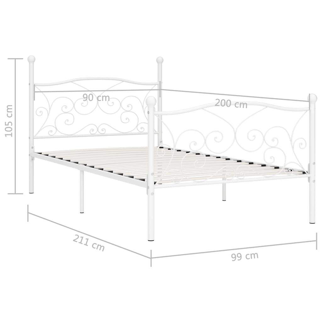sengestel med lamelbund 90 x 200 cm metal hvid