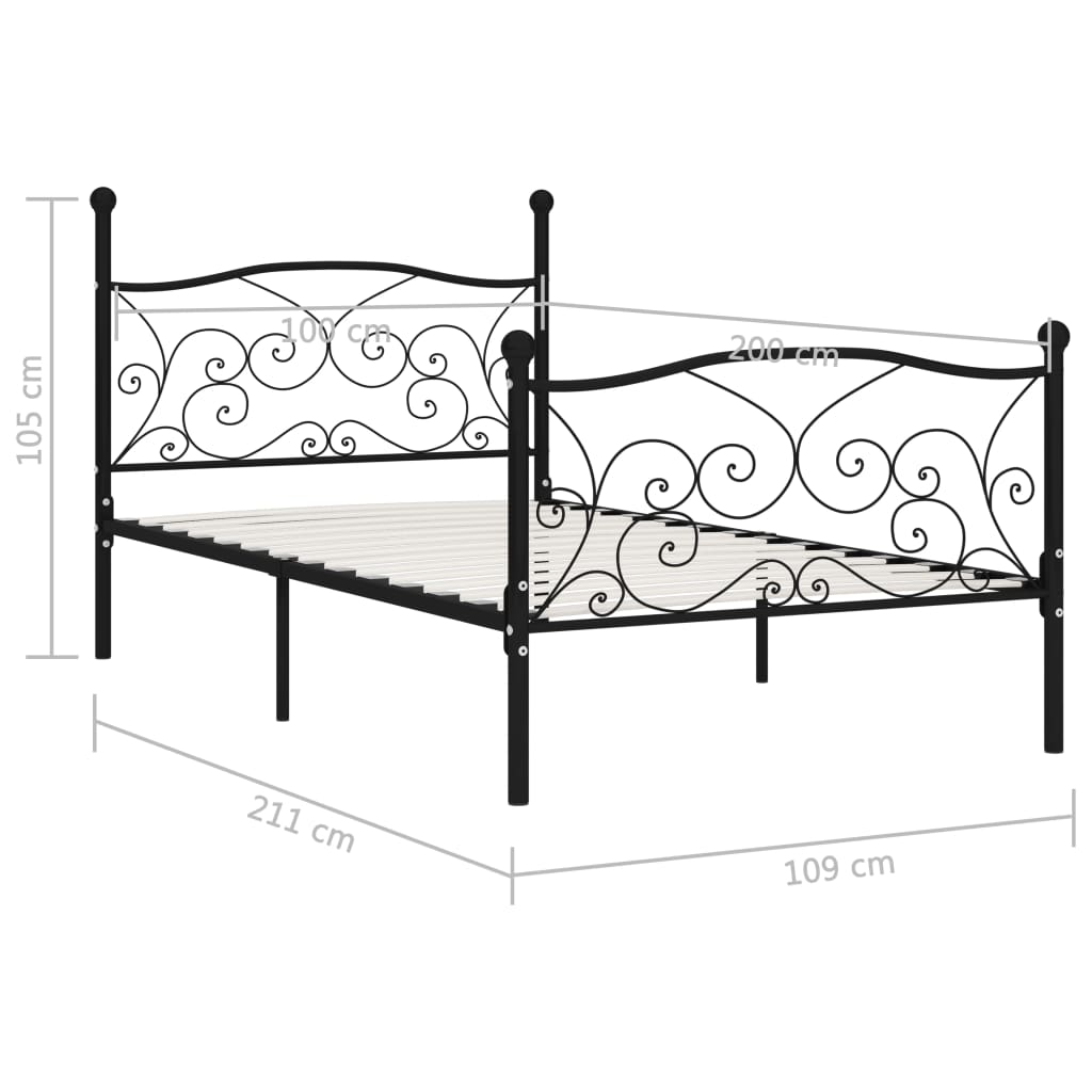 sengestel med lamelbund 100 x 200 cm metal sort