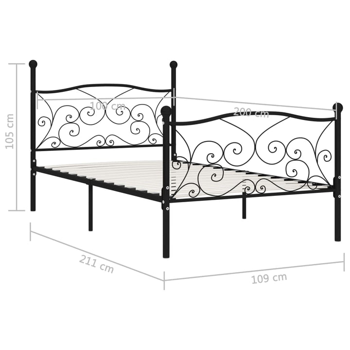 sengestel med lamelbund 100 x 200 cm metal sort