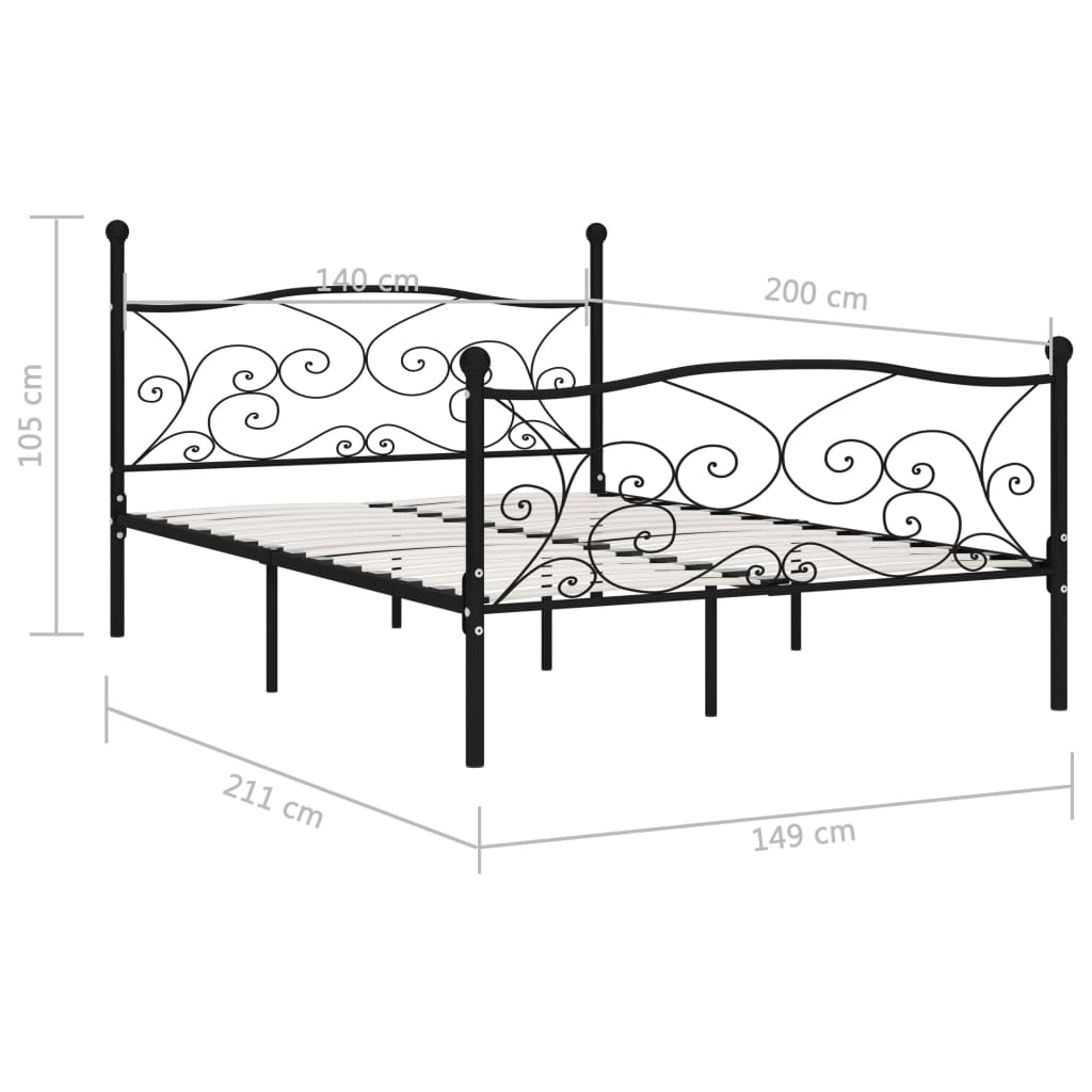 sengestel med lamelbund 140 x 200 cm metal sort