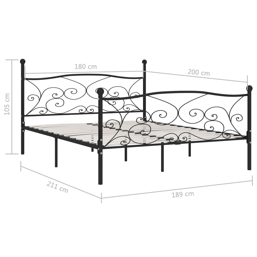 sengestel med lamelbund 180 x 200 cm metal sort