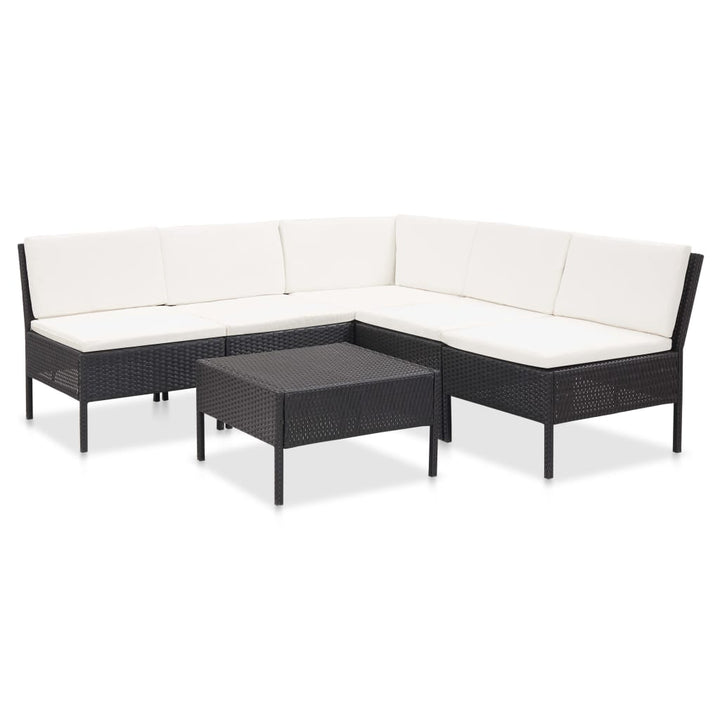 haveloungesæt 6 dele med hynder polyrattan sort