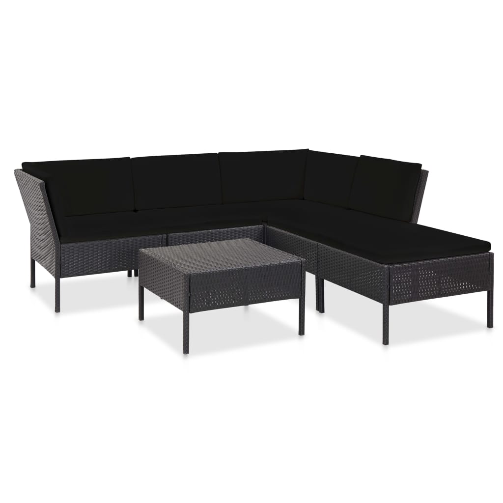 haveloungesæt 6 dele med hynder polyrattan sort