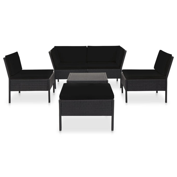 haveloungesæt 6 dele med hynder polyrattan sort