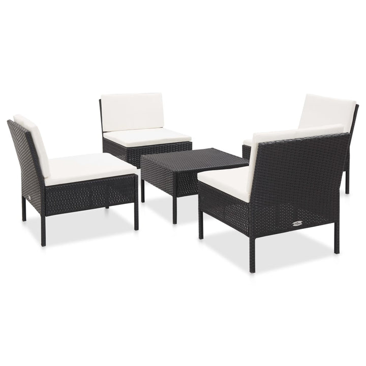 havesofasæt med hynder 5 dele polyrattan sort