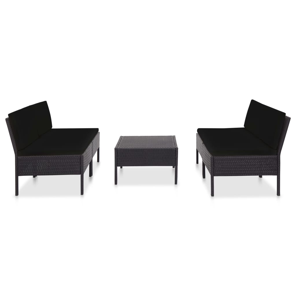 havesofasæt med hynder 5 dele polyrattan sort