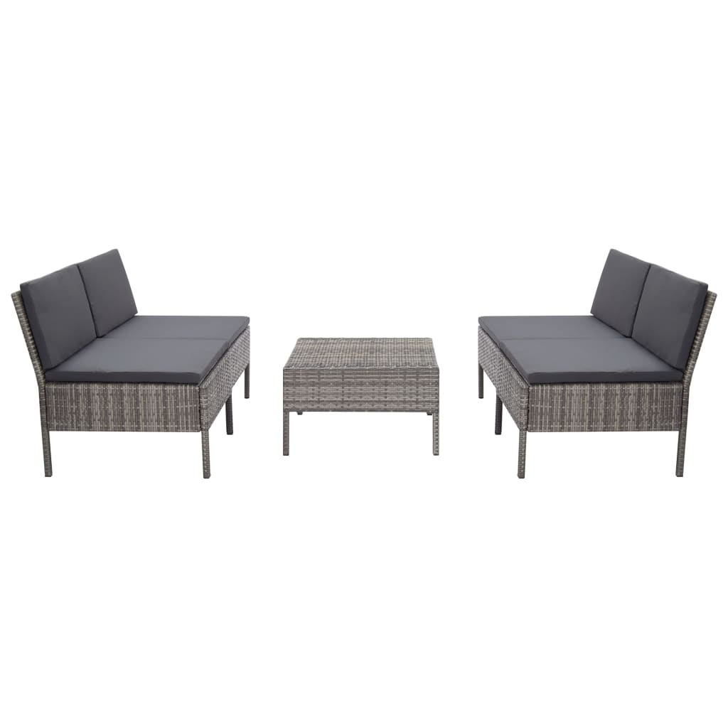 havesofasæt 5 dele med hynder polyrattan grå
