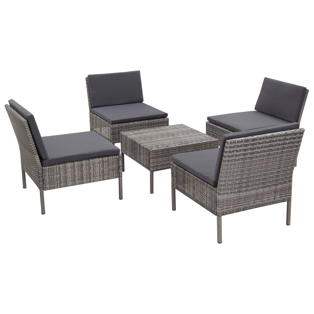 havesofasæt 5 dele med hynder polyrattan grå
