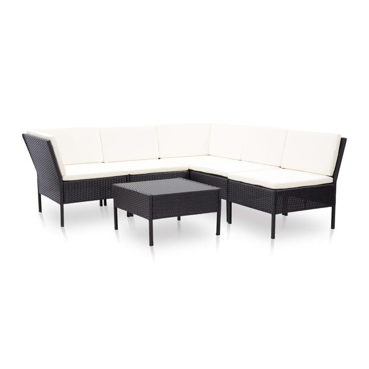 haveloungesæt 6 dele med hynder polyrattan sort