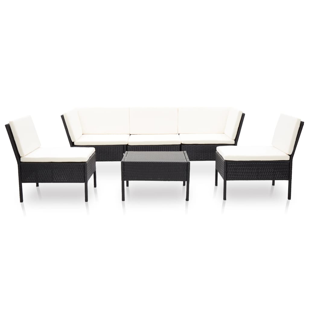 haveloungesæt 6 dele med hynder polyrattan sort