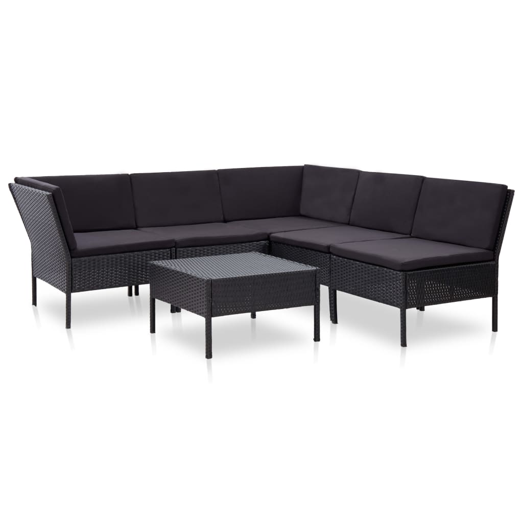 haveloungesæt 6 dele med hynder polyrattan sort