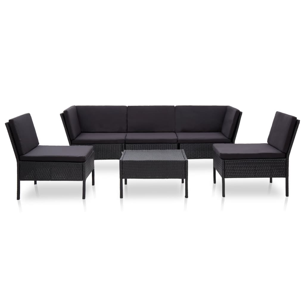 haveloungesæt 6 dele med hynder polyrattan sort