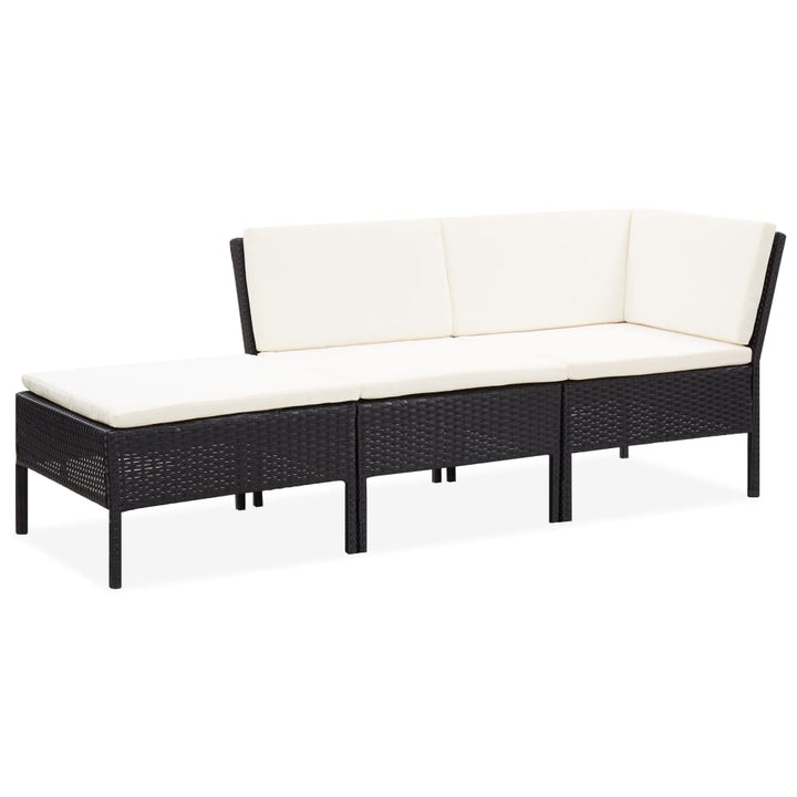 haveloungesæt 3 dele med hynder polyrattan sort