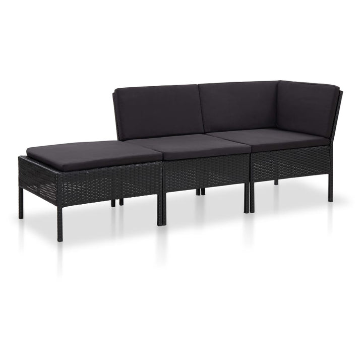 haveloungesæt 3 dele med hynder polyrattan sort