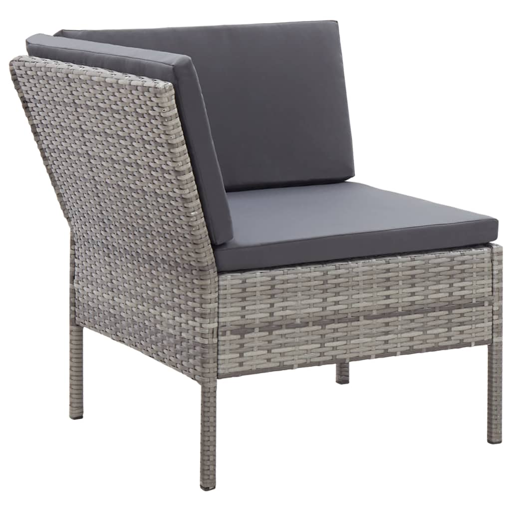haveloungesæt 3 dele med hynder polyrattan grå