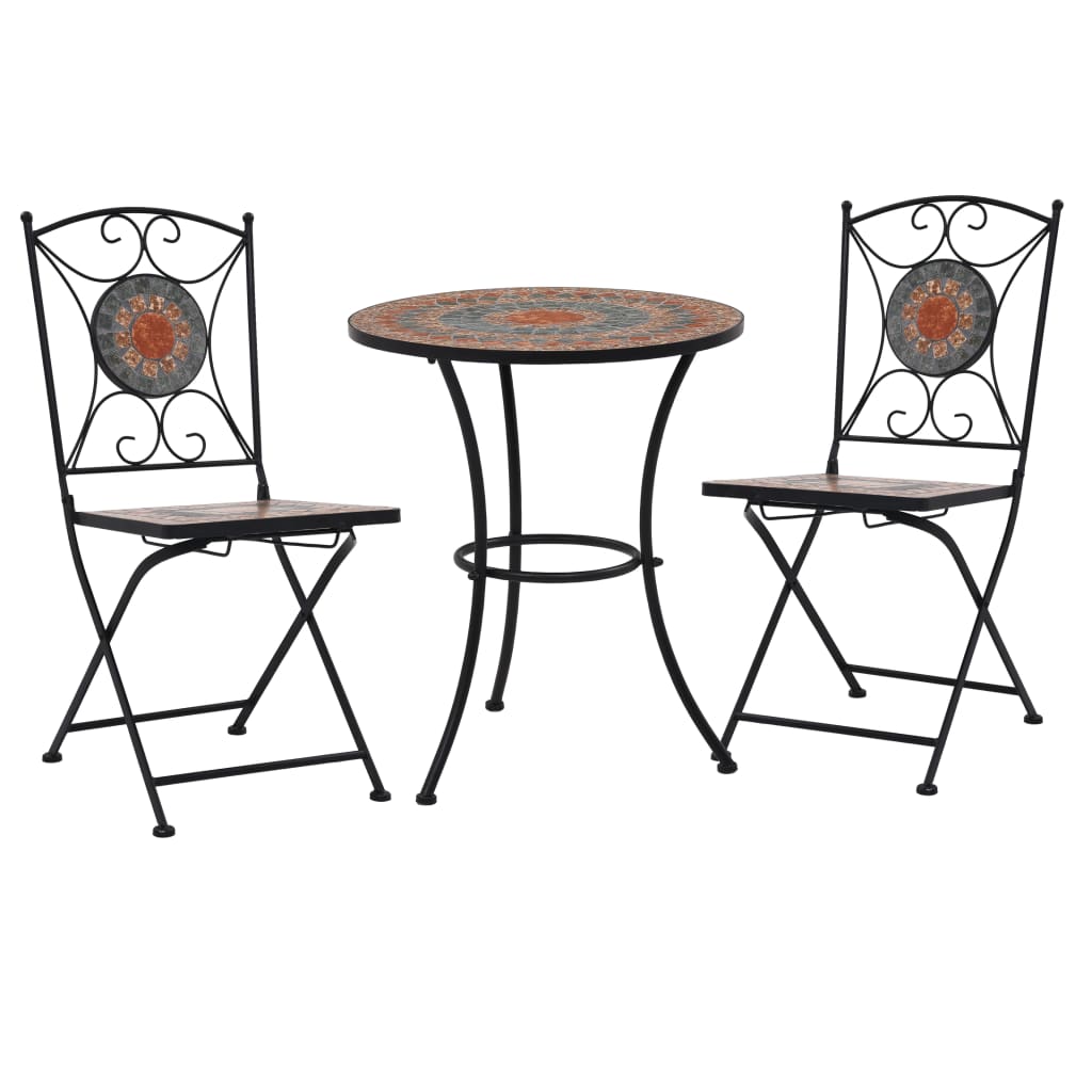 bistrosæt 3 dele mosaikdesign keramiske fliser orange og grå