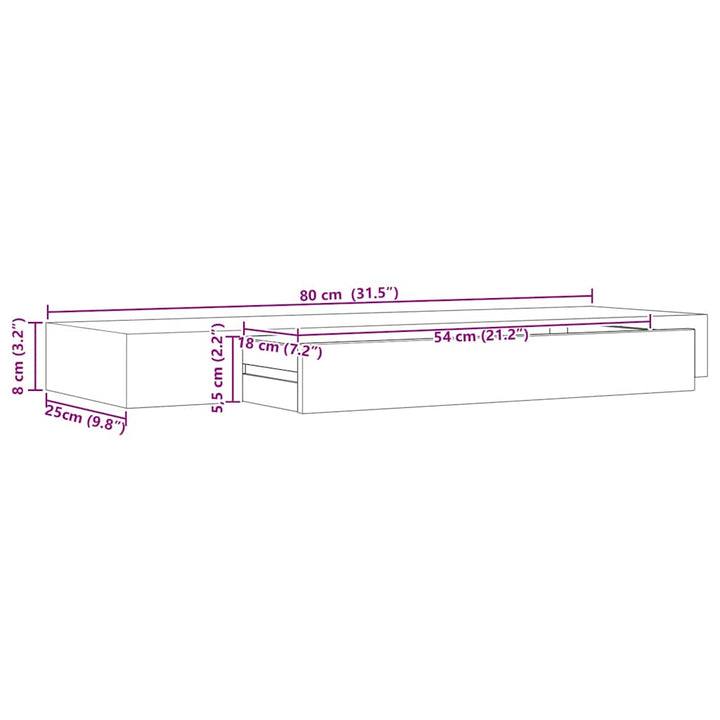 væghylde med skuffe 80x25x8 cm sort
