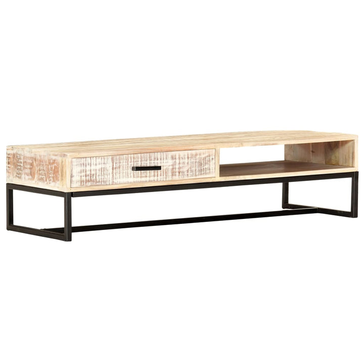 sofabord 117 x 50 x 30 cm massivt akacietræ hvid